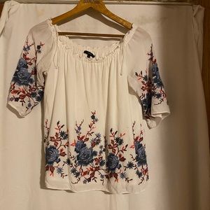 Off Shoulder Shirt with Floral Embroidery